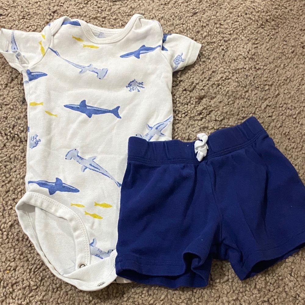 Kids Shark Print Matching Set - Blue and White